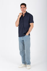 Mens Half Sleeve Jacar Slim Fit Shirt With A Unique Collar And Cut