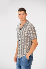 Men's Tomato Slim Fit Jakar Half Sleeve Mesh Shirt Black