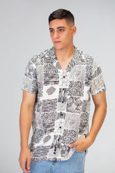 Mens Half Sleeved Jakar Slim Fit Shirt With Printed Cotton Viscose Material