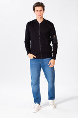 Men's Font Zipper Round Collar Pullover In Cotton