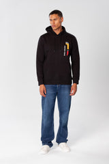 سويت شيرت رجالي بأكمام طويلة وجيب أمامي وغطاء رأس وطبعة جرافيكية