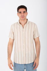 Mens Striped Slim Fit Half Sleeve Shirt With Buttons Front