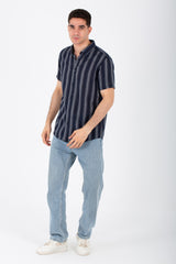 Mens Striped Slim Fit Half Sleeve Shirt With Buttons Front