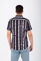 Mens Striped Slim Fit Half Sleeved Shirt In Printed Poplin Material