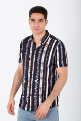 Mens Striped Slim Fit Half Sleeved Shirt In Printed Poplin Material