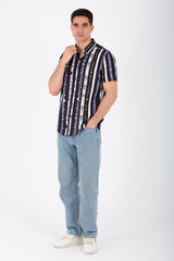 Mens Striped Slim Fit Half Sleeved Shirt In Printed Poplin Material