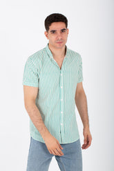 Mens Striped Half Sleeve Shirt With A Collar And Buttons On The Front