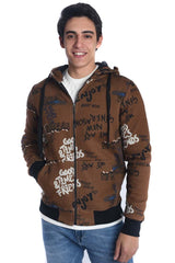 سويت شيرت رجالي بقصة ضيقة وغطاء رأس مطبوع وسحاب كامل