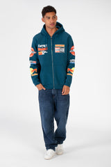 سويت شيرت رجالي بغطاء رأس وسحاب وجيب أمامي وطباعة على الأمام والكتف