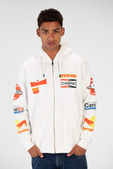 سويت شيرت رجالي بغطاء رأس وسحاب وجيب أمامي وطباعة على الأمام والكتف