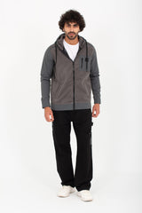 سويت شيرت رجالي أساسي بغطاء رأس وسحاب كامل وجيوب أمامية وجانبية مبطنة