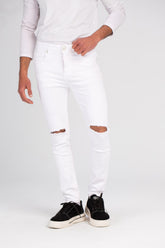 Men's Slim Fit cutting Jeans Pants With Unique Details Five Pockets White