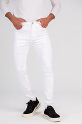 Men's Slim Fit Basic Jeans Pants With Unique Details Five Pockets White