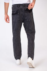 بنطلون جينز رجالي واسع الساق بخمسة جيوب وأزرار أمامية بتصميم عصري