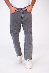 بنطلون جينز رجالي واسع الساق بخمسة جيوب وأزرار أمامية بتصميم عصري