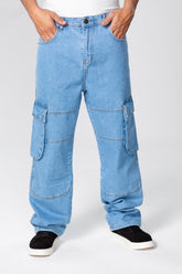 Men's Slim Fit Cargo Jeans Pants With Side Pockets