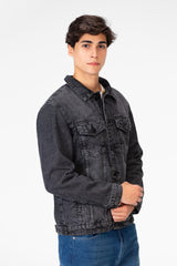Men's Winter Fur Padded Denim Jacket With Basic Details