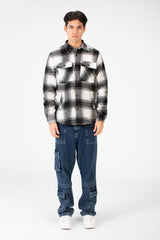 Men's Winter Fur Padded Checked Shirt With Pockets And Long Sleeves