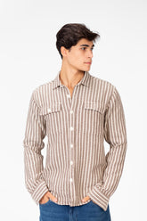Men's Striped Slim Fit Shirt With Front Pockets