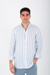 Mens Long Sleeved Striped Shirt In Comfortable Linen Material