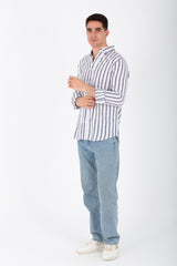 Mens Long Sleeved Striped Shirt In Comfortable Linen Material