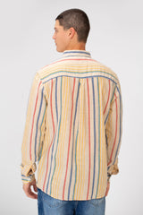 Men's Striped Linen Regular Fit Long Sleeves Shirt with Full Front Button