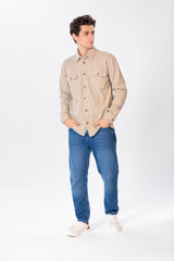 Men's Plain Velvet Shirt With Long Sleeves And Button Front