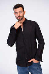 Mens Plain Fit Linen Shirt With Collar And Long Sleeves