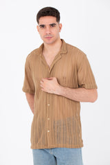 Mens Casual See Through Trico Shirt Summer Short Sleeve Button Front