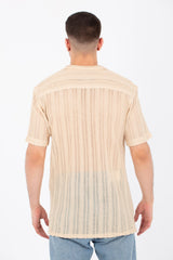 Mens Slim Fit See Through Trico Shirt Short Sleeve Button Front