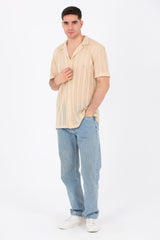 Mens Slim Fit See Through Trico Shirt Short Sleeve Button Front