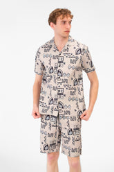 Men's Printed Outfit Set Half-Sleeve Shirt And Short Polyester