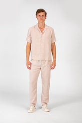 Men's Modern Design Slim Fit Linen Half Sleeve Shirt And Pants Outfit