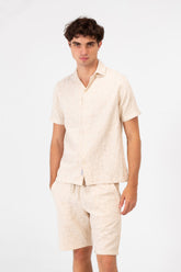 Men's Slim Fit Linen Half Sleeved Outfit Set Modern High Quality Material Shirt And Shorts