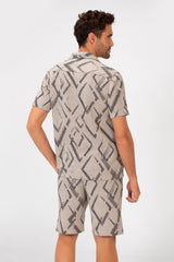 Men's Outfit Short Sleeve Shirt And Short Mesh Material