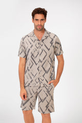 Men's Outfit Short Sleeve Shirt And Short Mesh Material