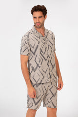 Men's Outfit Short Sleeve Shirt And Short Mesh Material