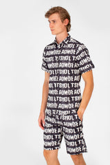 Men's Slim Fit Al Over Letter Print Half Sleeve Shirt & Short Outfit