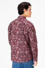 قميص رجالي من قماش البوبلين المطبوع بقصّة Slim Fit بأكمام نصفية