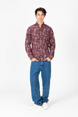 قميص رجالي من قماش البوبلين المطبوع بقصّة Slim Fit بأكمام نصفية