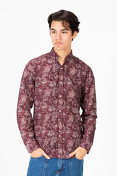 Men's Slim Fit Printed Poplin Half Sleeve Shirt