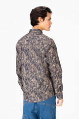 Men's Slim Fit Jakar Full Print Long Sleeve Poplin Shirt