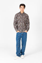 قميص رجالي من قماش البوبلين المطبوع بقصّة Slim Fit بأكمام طويلة