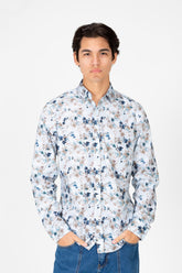 قميص رجالي مطبوع بأكمام طويلة وأزرار أمامية