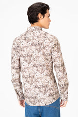 قميص جاكار رجالي بأكمام طويلة من قماش البوبلين بقصّة Slim Fit