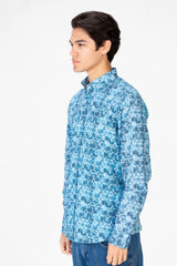 قميص جاكار رجالي ضيق بأكمام قصيرة