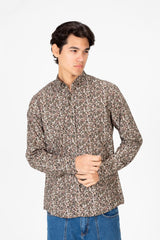 قميص رجالي مطبوع بأكمام طويلة وقصة ضيقة