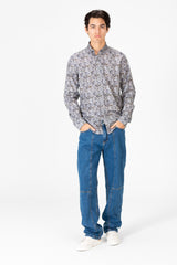 قميص جاكار رجالي مطبوع بأكمام طويلة وقصة ضيقة