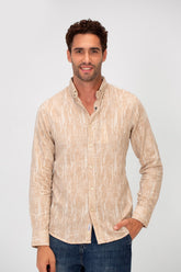Men's Long Sleeve Slim Fit Jakar Printed Linen Shirt