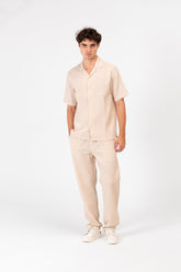 Men's Slim Fit Linen Breathable Outfit Set Short Sleeve Shirt And Pants